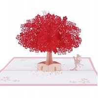 Handmade 3d Pop Up Valentines Card Red Sakura Cherry Blossom Tree Couple Lover,wedding Anniversary,birthday,engagement,country Garden Gifts